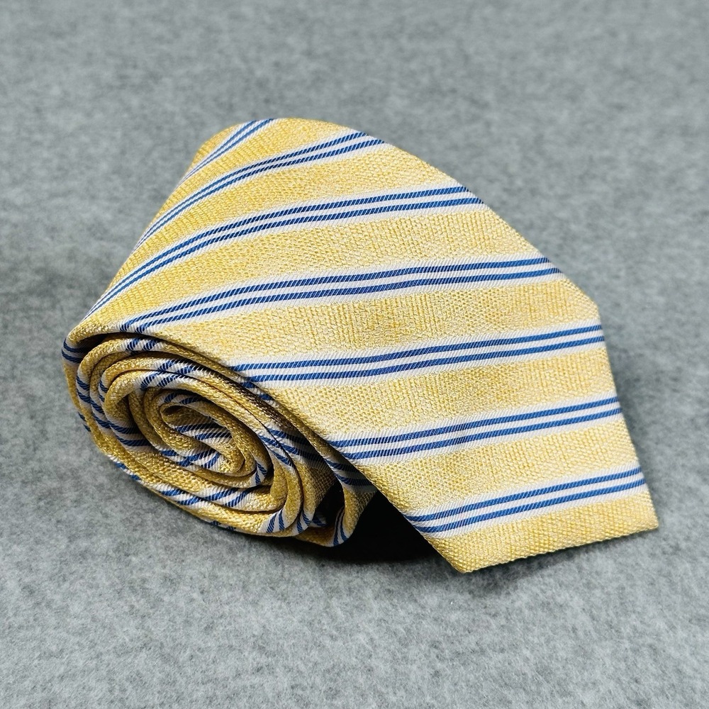 Pronto Uomo Yellow Blue Striped Silk Tie Classic Business Neck Tie 59x3in